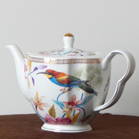 GRACE TEAWARE Fine Porcelain Scatter Spring Flowers & Hummingbird Teapot New - Picture 1 of 9